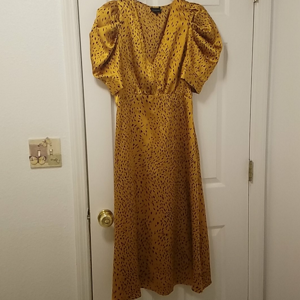 Who What Wear Spotted Long Dress with Puff Sleeves